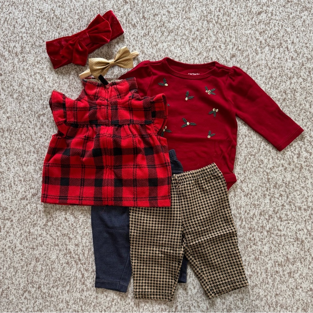 Carter's Baby Girl 6 Piece Christmas Outfits Set